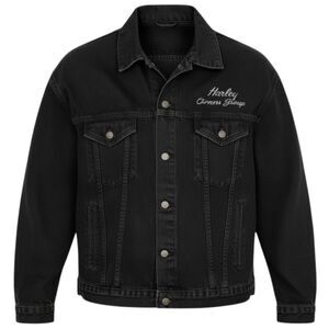 Tyca Men's Harley Owners Group HOG Embossed Denim Trucker Jacket USA Black XL